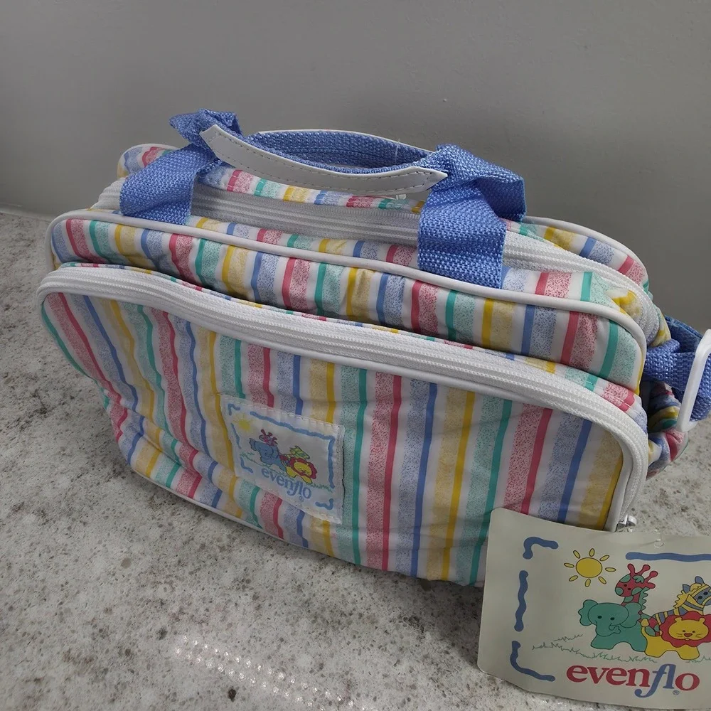 Vintage Evenflo Insulated Diaper Bag Pastel Rainbow Stripe Animal Pacesetter NWT